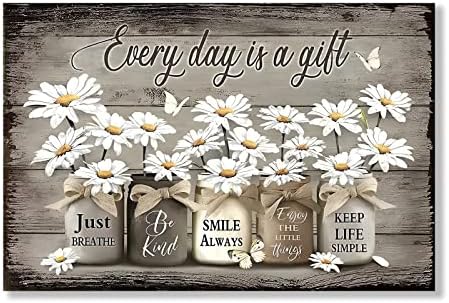 Rustic Daisy Wall Art| Daisy Butterfly Gift Canvas| Vintage Floral Wall Art| Inspirational Poster Prints Painting Artwork| Frameless Art Poster Suitable for Living Room, Bathroom, Bedroom,office Kids Bathroom Decoration. 16*24 inch (frameless）