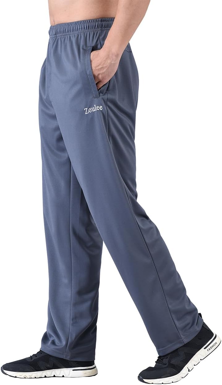 Zoulee Men's Warm-Up Open Hem Track Pants Lightweight Sweatpants with Zipper Fly - Image 3