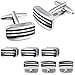 Cufflinks and studs for Men-Fashion Men Stripe Silver Tuxedo Shirt Cufflinks and studs set for Regular Weeding Business Accessories