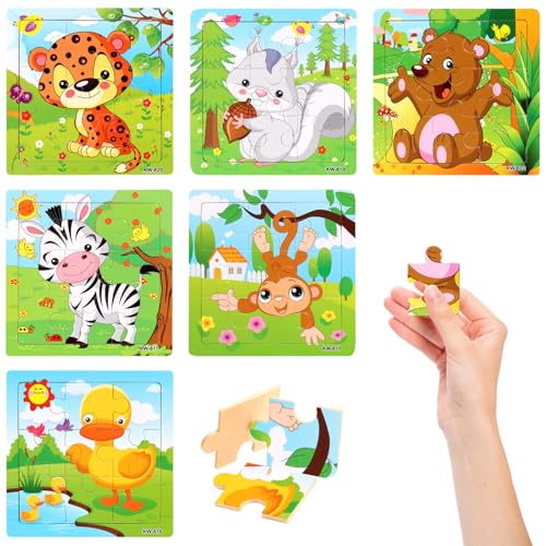 CXNXFD 6 Stück Holzpuzzle Holzspielzeug Kinder, Steckpuzzle Montessori Spielzeug, Kinder Puzzle für Kleinkinder, 2-3 Jahre, Tiermotive, Lernspielzeug für Jungen und Mädchen