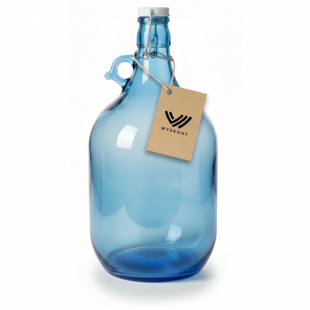 Bouteille en verre ronde en forme de ballon - Bleu/bleu mer - Bouteille en verre de 5 litres avec poignée et bouchon à étrier - 1 pièce (bleu mer 5 l, 1 pièce)