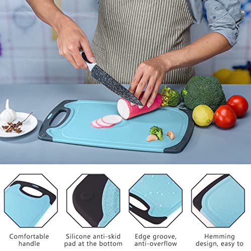 Foto von Frasheng Schneidebretter Set,3 Stück Kunststoff Schneidebretter Set,Küche Schneidebretter,Kochzubehör Hackbretter mit Saftrillen und rutschfeste Griffe,hängendes Loch,Antibakteriell,BPA-frei,3 Größen