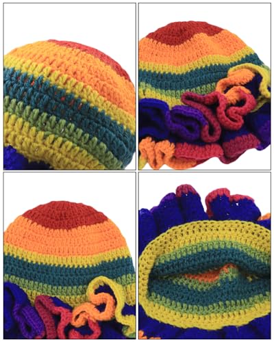Image of Women Crochet Bucket Hat Cute Winter Ruffled Brim Floppy Cap Handmade Knit Cloche Hats