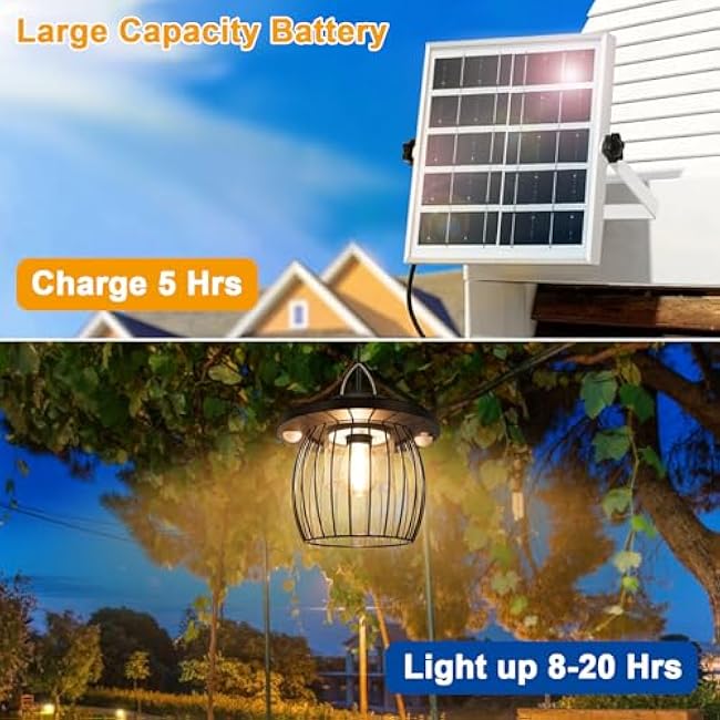 Shed Light Solar Powered Gazebo Lights Outdoor Solar Hanging Lamps Outside for Porch Barn Chicken Coop Indoor with Remote, Double Motion Sensor, 16.5ft Cord, Dimmable Warm/Cool White Work Day & Night
