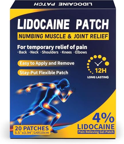 Pain Relief Patches 4% lidocaine Patches Maximum Strength , ICY hot Patch Maximum Strength Numbing Gel Patch for Back Knee Neck Joint Ache Muscle Soreness Topical Analgesic Joint supplements-20 Pieces