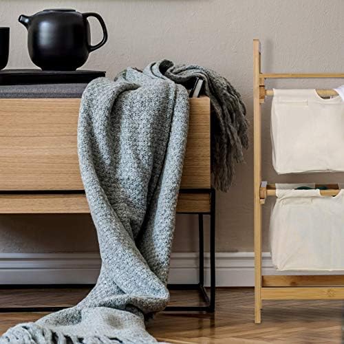 Relaxdays Bamboo Laundry Hamper, Clothes Sorter with Shelf, 2 Drawers, Pull-Out & Portable, 25 L Basket, Natural