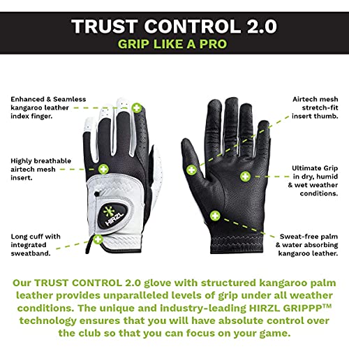 Hirzl Trust Control 2.0 – Men's All-Weather Golf Glove (White/Black) | Kangaroo Leather Palm - Cabretta Leather Backhand | Trusted By Pro’s, Extra Large, Worn On Left Hand (Pack Of 5) #TOP2