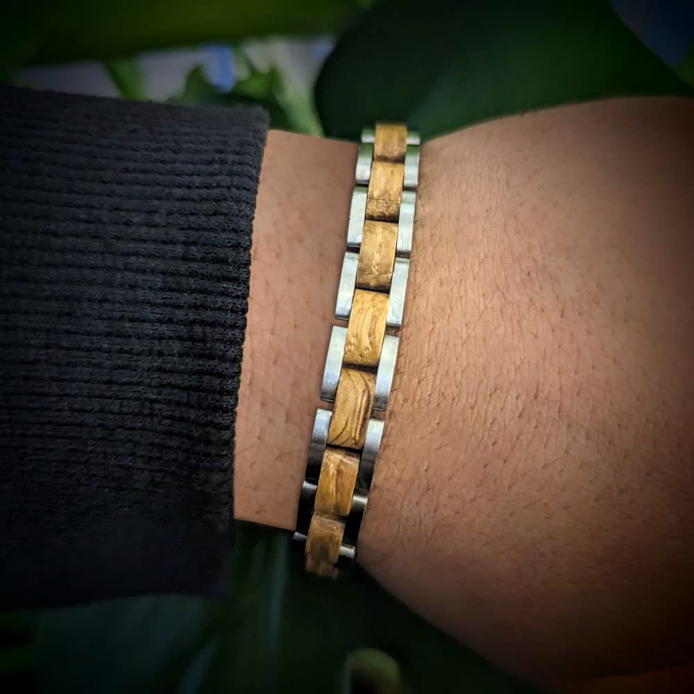 Holzwerk Natur Holz Armband für Damen Holzarmband Damenarmband Braun Gold Einstellbar inkl. Aufbewahrungsbox