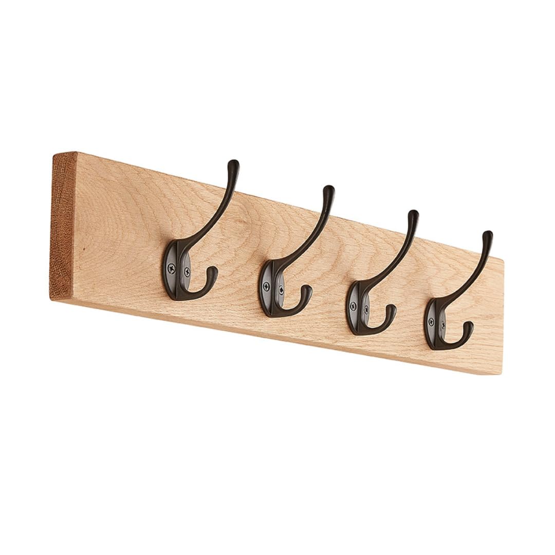 Fox and Grain Solid Oak Wall Mounted Coat Rack – Handcrafted in Yorkshire – Wooden Coat Hooks with 2 to 12 Hooks – Premium Coat Hanger for Hallway, Entryway & Home Storage (7 Hooks - 88cm)