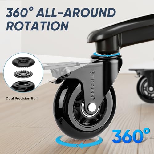Image of TICONN Office Chair Caster Wheels Set of 5 for Tile, Hardwood Floors and Carpets, Universal Fit for Most Chairs (Black with Brake)