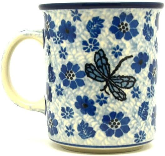 Polish Pottery Mug - Straight Sided - Hidden Dragonfly