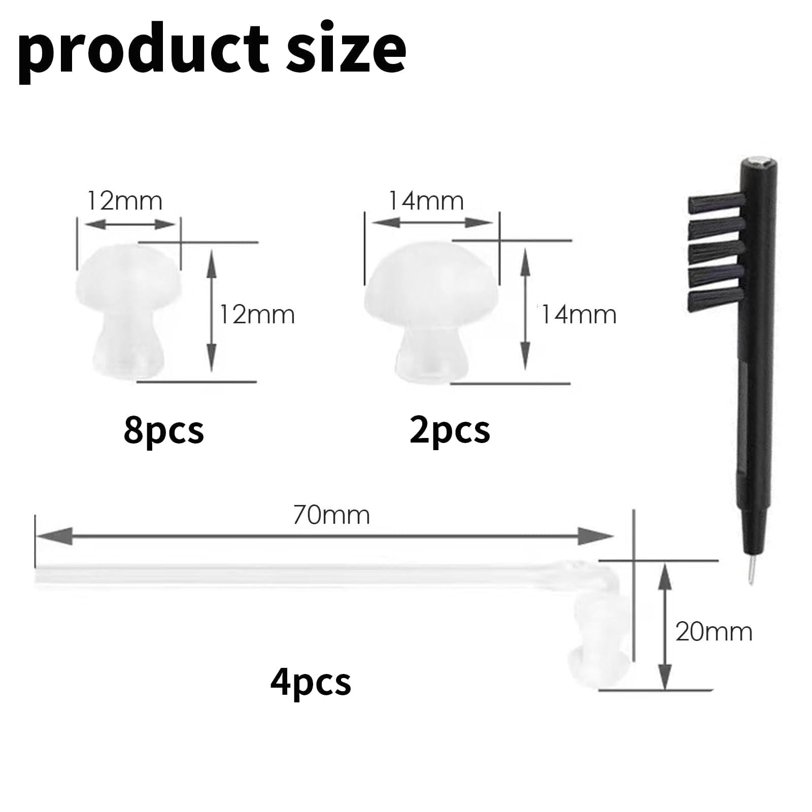 Wjelet 15 Pack Hearing Aid Accessories Tubes and Domes,10 Pack Silicone Hearing Aid Domes Ear Tips Replacement,4 Pack Hearing Aid Tubes with 1 Pack Cleaning Brush Tool for Most Earphones,12mm&14mm - Image 2