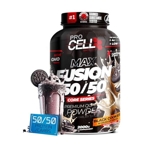 ProCell FusionCore 50/50 | Suplemento Balanceado de Carbohidratos y Proteínas (2kg / 66 servicios) - Sabor Oreo - Proteínas e Hidratos para Aumentar la Masa Muscular - Recuperador Muscular