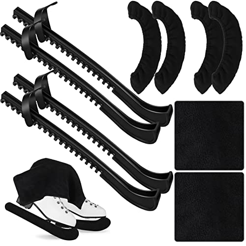10 Pieces Ice Skate Guards, Soakers Towel Gift Set Blades Skate Guard Skate Blade Protector Skate Sports Blade Cover Skating Soakers Skate Wipe Towel for Figure Skating or Hockey, Black, Large