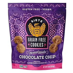 Siete Grain Free Hint of Mexican Vanilla Chocolate Chip Cookies | Vegan | Gluten Free | Non GMO | Dairy Free | Made with Almond Flour & Coconut Oil | 16 Oz. Bag