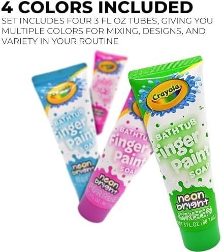 Centric Beauty Bathtub Neon Finger Paint Soap, 4-Pack (Blue, Purple, Pink, Green) Crayola Washable Bath Paint Soap Tubes, 3 fl oz Each