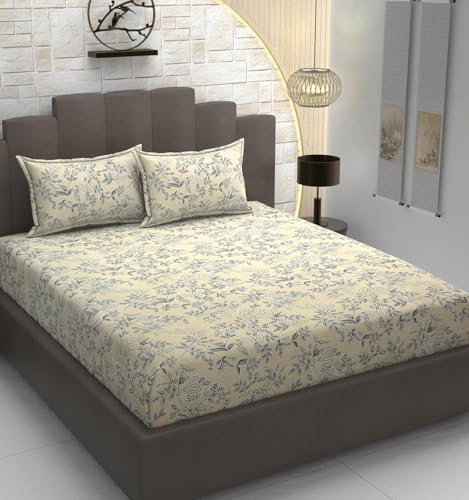 Image of 350 TC Premium Heavy Cotton Feel Elastic Fitted Bedsheet Queen Size with 2 Pillow Covers || Double Bed with All Around Elastic (Teal Blue, Fitted -60x78 Queen)