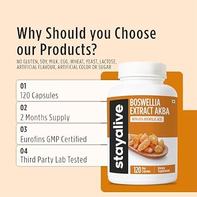 STAY ALIVE Boswellia Serrata Extract Capsules 1000mg with AKBA and 65% Boswellic Acid, 12:1 Resin Extract Powder, 120 Count for 2-Month Supply, Non-GMO and Gluten-Free Boswellia Supplement