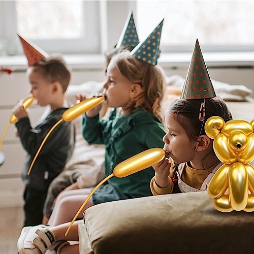 Image of 100PCS Metallic Gold Long Balloons for Balloon Animals | Gold 260 Balloons for Twisting, Skinny Modeling Balloons Supplies for Birthday Party Wedding Festival Decorations