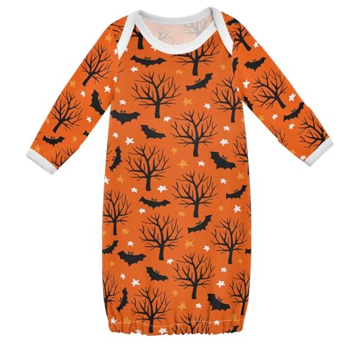 WIFIU Trees Bats Stars Baby Girls Boys Sleeper Gown Cotton Nightgown Long Sleeve, Halloween Baby Nightdress Sleeping Clothes for Newborn 3-6 Months Multicolor