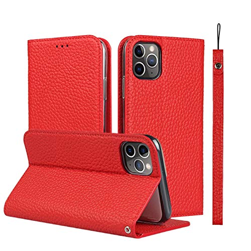 Étui portefeuille iPhone 11 Pro Max rouge litchi pour vos déplacements libres