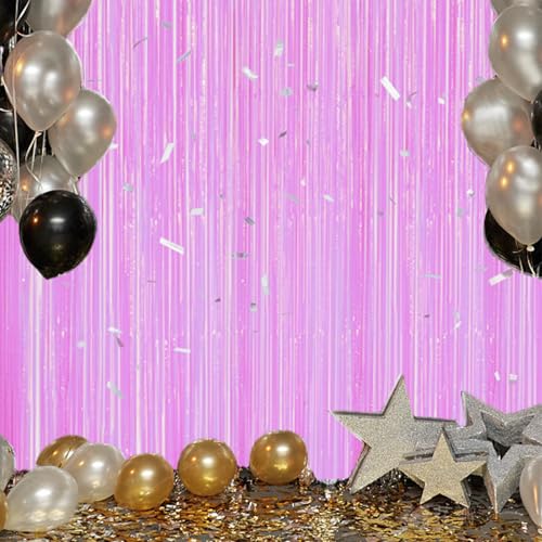Image of DECOCKRAT 3 Pack Foil Fringe Backdrop - Pastel Purple Shiny Tinsel Curtains for Party Decoration /Photo Booth Props - 3.3x8.2 FT Metallic Foil Backdrop for Birthday, Wedding, Graduation, Christmas.