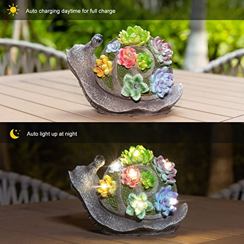 Pearlstar Garden Statues Snails Figurine - Solar Powered Resin Animal Sculpture, Waterptoof Lights Indoor Outdoor Decor, Led Yard Art Decoration Landscape Lawn Ornaments For Patio Backyard (1 Pack) #TOP1