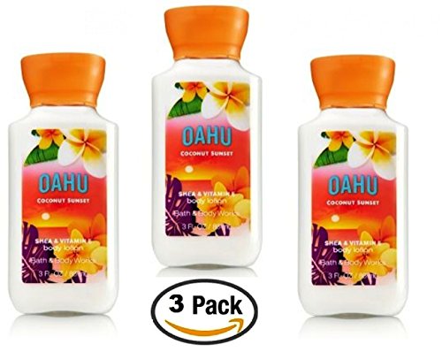 Bath & Body Works Oahu Coconut Sunset Lotion Hand Cream - Set of THREE (3) Oahu Travel Size Body Lotions (3 ounces each) - Signature Collection discontinued fragrance