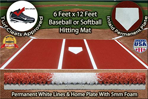 Premium 12' X 6' Baseball/Softball Hitting Mat Clay/Dirt Color- Foam Backing & Permanent