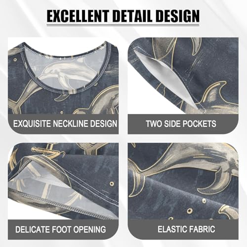 ALAZA Dolphins and Anchor Pajama Set Short Sleeve Sleepwear Soft Lounge Nightwear4