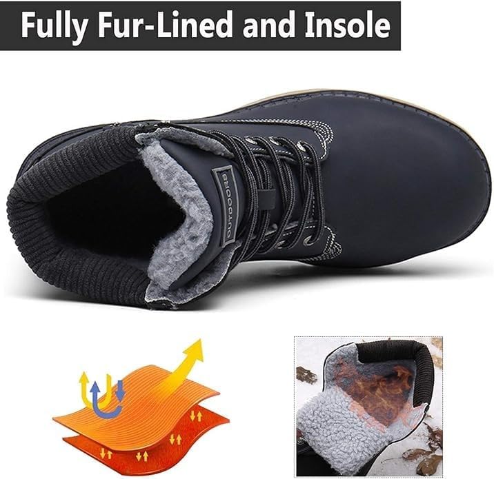 Eagsouni Mens Womens Snow Boots Warm Fur Lined Ankle Booties Hiking Trekking Trail Climbing Shoes Lace Up Anti-Slip Waterproof Working Outdoor Backpacking Boots - Image 5
