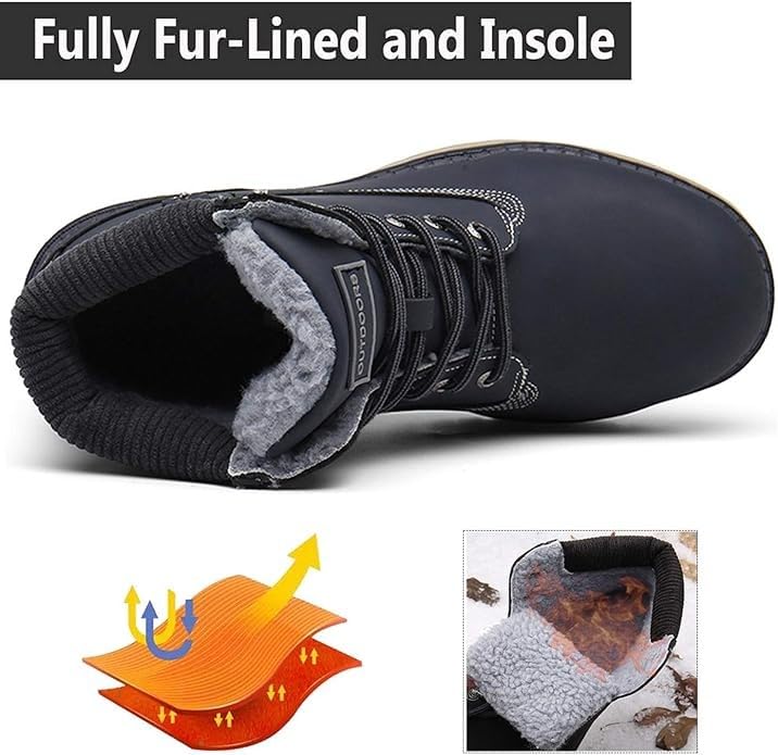 Snow Boots Womens Mens Winter Flat Ankle Boots Warm Fur Lined Fashion Leather Shoes Casual Lace Up Outdoor Trainer Urban - Image 6