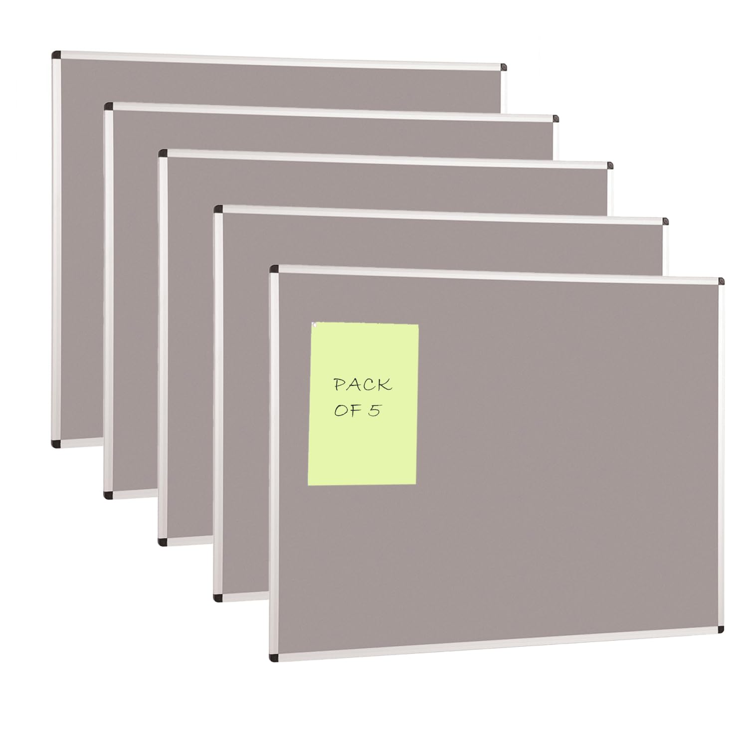 Smart Aluminium Framed Notice Board | Grey Felt Pinboard Surface | Pack of 5 | 900 x 600 mm - Ideal for Office, School, Industry