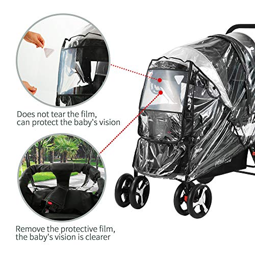 Double Stroller Rain Cover Universal, Baby Stroller Accessories, Twin Baby Travel Weather Shield, Windproof Waterproof, Protect from Dust Snow