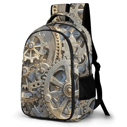 Backpack for Travel, Cool Steampunk Gears Print Modern Backpack Shoulder Bag with Adjustable Straps, Side Pockets & Reinforced Bottom