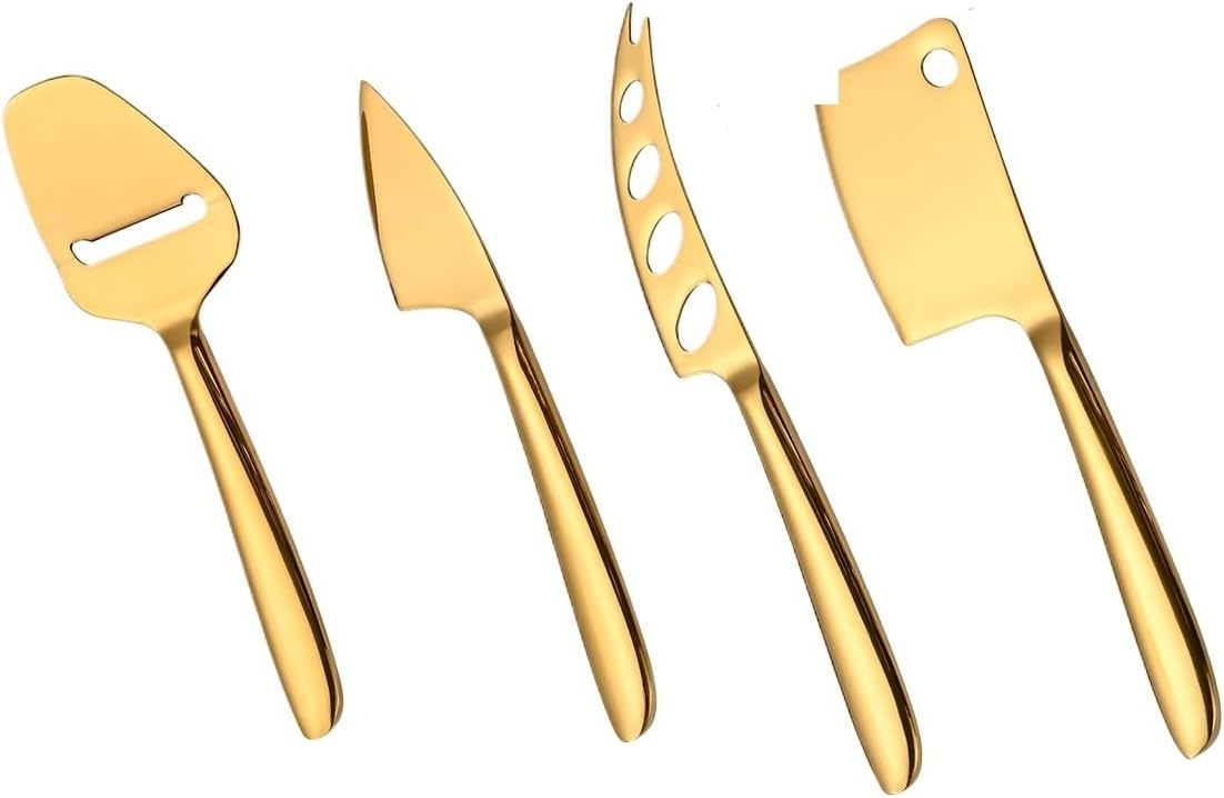 Silverware Flatware Set, 4/16/24/32 Pieces Stainless Steel Multifunctional Cheese Knife Set Butter Scraper Knife Bread Jam Knife Cheese Butter Knife (Color : Gold, Size : 1Set-4Pcs)