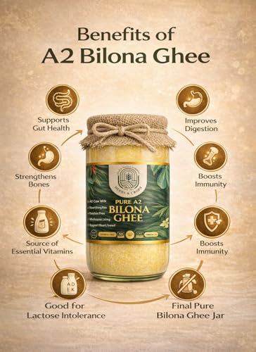 Image of Herbs & Crops A2 Gir Cow Desi Ghee 500ML | Bilona Method | Curd-Churned & Cultured |Pure, Natural & Danedar| Lactose-Free,Gluten-Free | Grass-Fed | Lab Tested |Immunity Booster|Glass Jar-Pack of 1