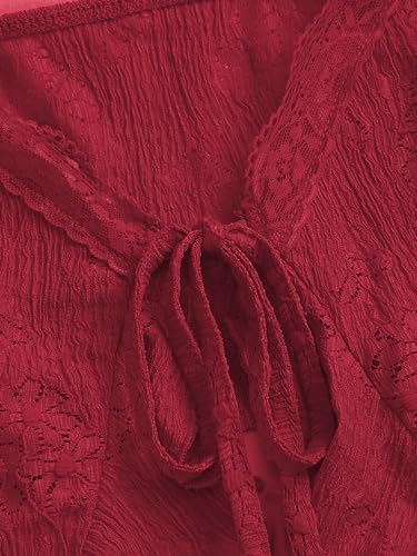 CIDER Going Out Tops for Women Y2K Tie Front Asymmetrical Ruffle Hem Lace Spaghetti Strap Cowgirl Crop Tops4