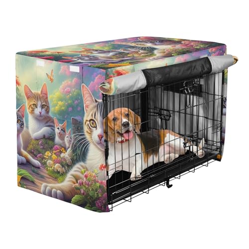 Housse de cage pour chats universelle avec ouvertures motif fleurs L