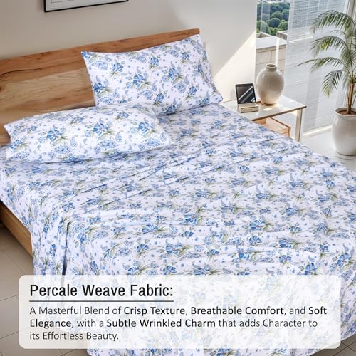 RUVANTI 100% Cotton Twin XL Sheet Sets, 3 Pieces, Soft & Breathable Percale Weave Bedding, Deep Pocket 16", Hotel Standard, Crisp Cool Feel, Durable, Perfect Size Floral Sheets, Paislyona