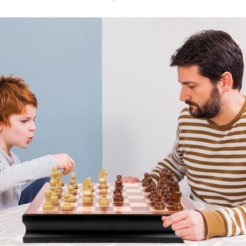 Set di scacchi in legno con 2 cassetti portaoggetti integrati, gioco di scacchi for principianti, bambini, adulti e principianti. scacchiera portatile(King97MM)