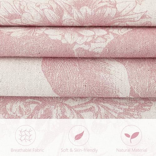 Image of Foindtower Set of 2 Linen Floral Throw Pillow Covers Neutral Vintage Print Decorative Cozy Cushion Covers Farmhouse Boho Home Decor for Sofa Chair Couch Bedroom Living Room,22x22 Inch,Light Pink