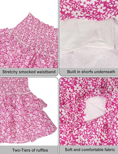 Women's Summer Layered Mini Skirt High Waist Ruffle Floral Print Skirt Flared Boho A Line Skater Skirt Pleated Beach Short Skirt Pink S - Image 6