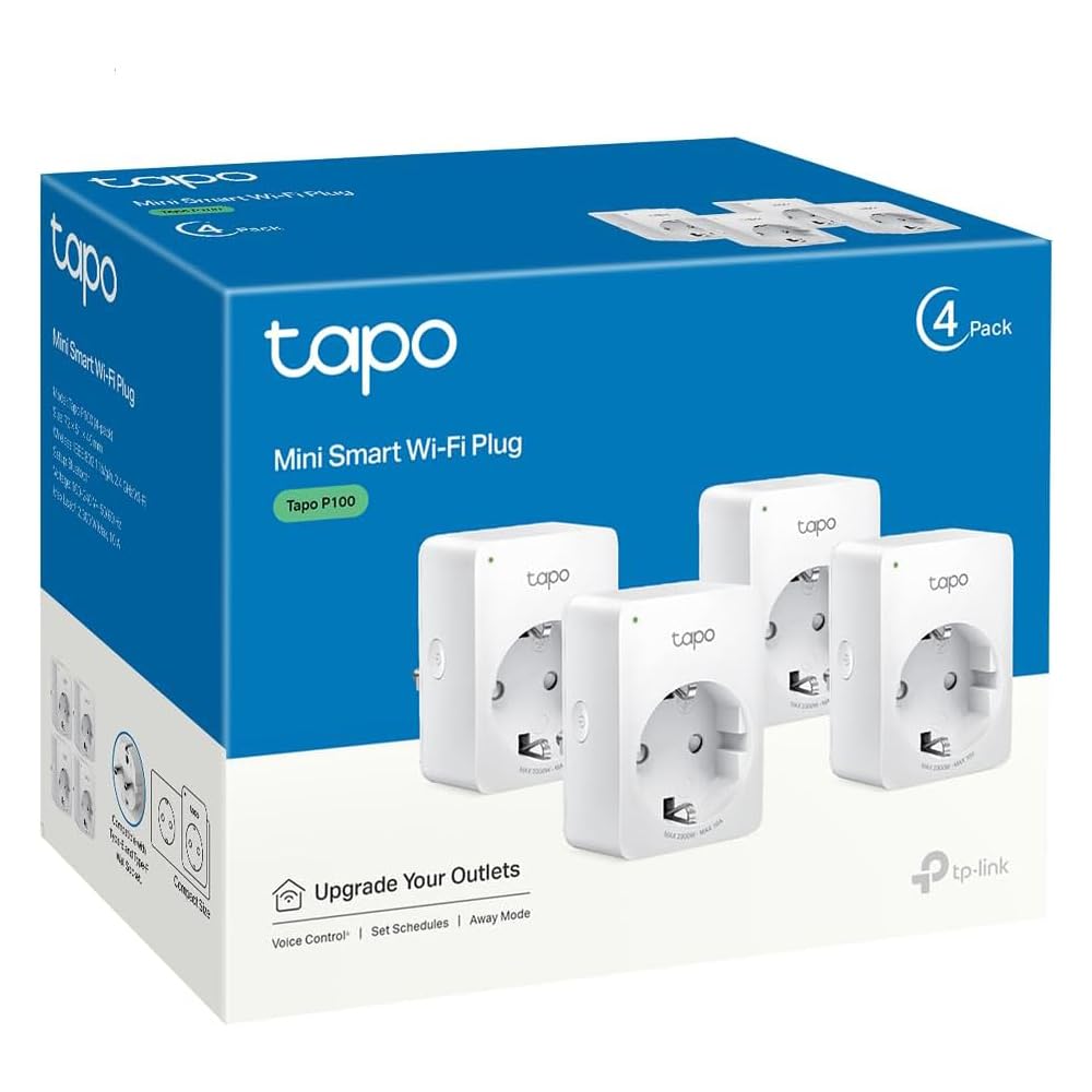 Tapo Tapo Prise Connectée WiFi, Prise Intelligente compatible avec Alexa et Google Home, 10A Type F, Contrôler le radiateur, la cafetière, la lampe à distance, aucun hub requis, Tapo P100(4-pack)