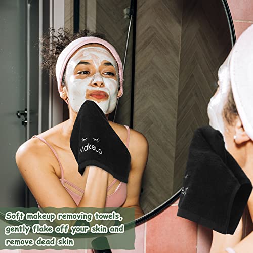 13 X 13 Inch Makeup Washcloths Reusable Makeup Remover Cloths Facial Cleansing Makeup Towels Cotton Cosmetic Soft Towel Water Absorbent Make Up Cloth Face Towels For Women Skin Care, Black (6 Pcs) #TOP4