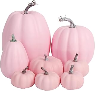 FOIMAS Pink Artificial Pumpkin,8pcs Lifelike Faux Pumpkins Decor for Hal...