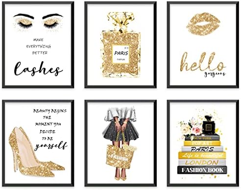 Gorgeous Fashion Wall Art Fashion Wall Decor Gold Bedroom Decor Girls Room Decor Bathroom Wall Decor Art Poster Perfume High Heels Poster Print Fashion Women Wall Decor (8x10 in Unframed, Black Gold)
