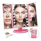 Ceenwes Makeup Mirror Trifold Vanity Mirror 180°Adjustable Touch Screen Cosmetic Mirror with 21 LED Lights Lighted Makeup Mirror with 4 Magnify 10/3/2/1X Mirror