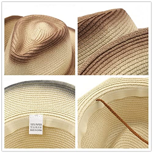 Holiberty UNISEX-STRAW-SUN-HAT-0709 Mens Straw Cowgirl Cowboy Hat Women Floppy Packable Wide Brim Sun Hat Upf50 Western Panama Travel Beach Cap Fedora Bucket Hat Khaki thumb #2