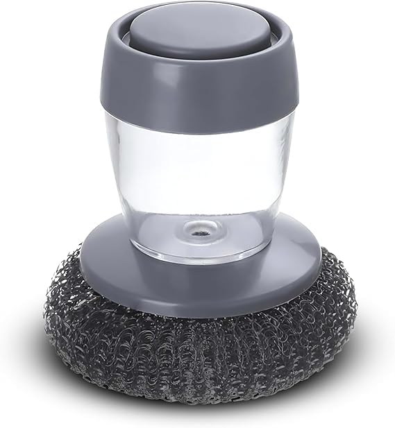 Soap Dispensing Dish Brush with Steel Wire Ball | Liquid Filling Palm Brush for Effortless Dishwashing, Heavy-Duty Kitchen Cleaning Gadget, Multifunctional Dishwasher Scrubber for Pots